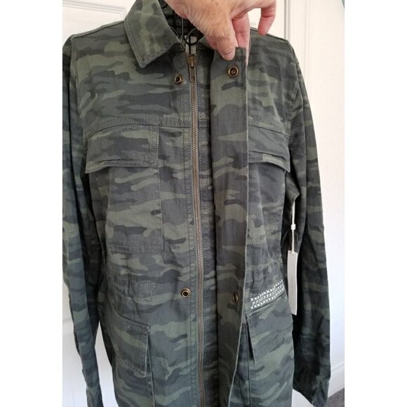 Caslon Olive British Camo Utility Jacket w/ Silver Embroidery Womens Size (L) - Picture 5 of 13